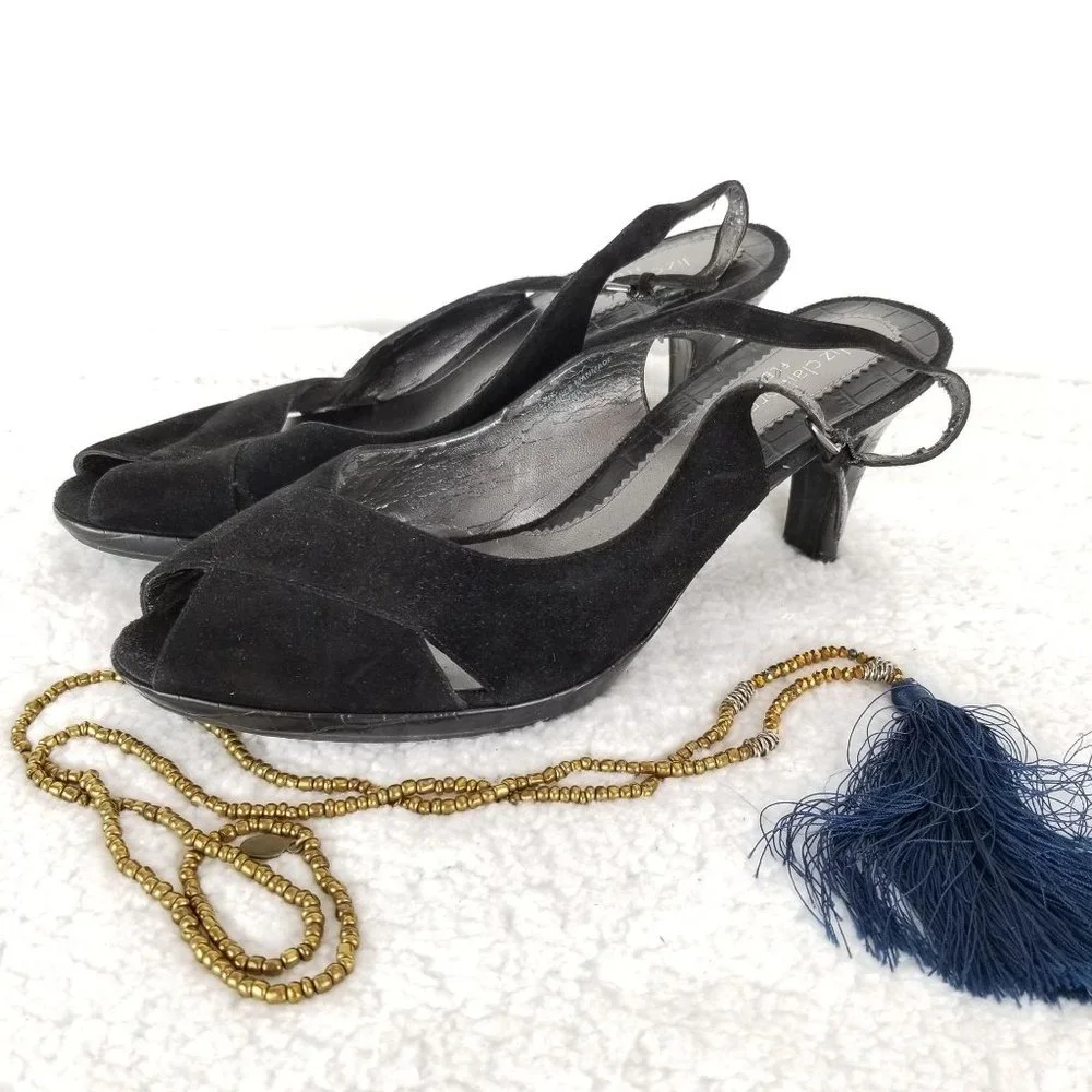 LIZ CLAIBORNE FLEX《294》leather pump‎ black slingback suede women's sz 10